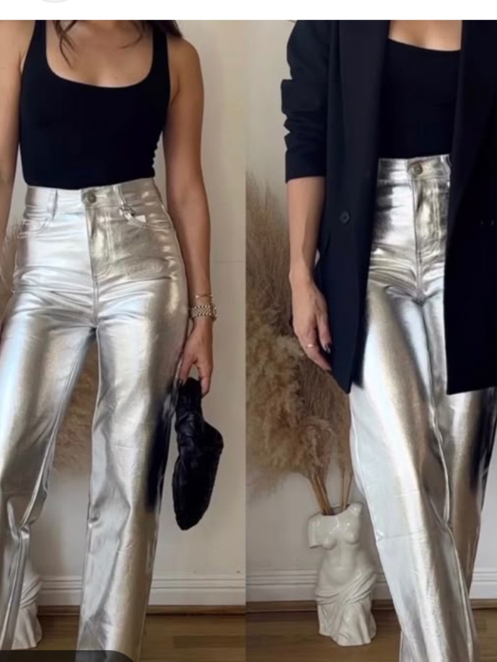 Zara NWT Silver Metallic Mid Rise Boyfriend Jeans The Boy Boy Fit Ref 9632/066